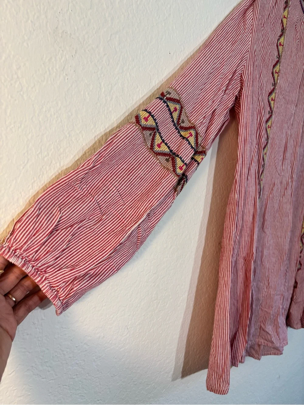 Tolani Collection Lauren Embroidered Blouse Pink White Striped Tunic Size XL - Picture 14 of 16